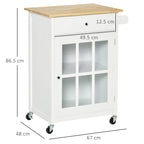 Multiuse saving kitchen cart with drawer, locker and 4 wheels, in white wood, 67x48x86.5cm - white - Borgè