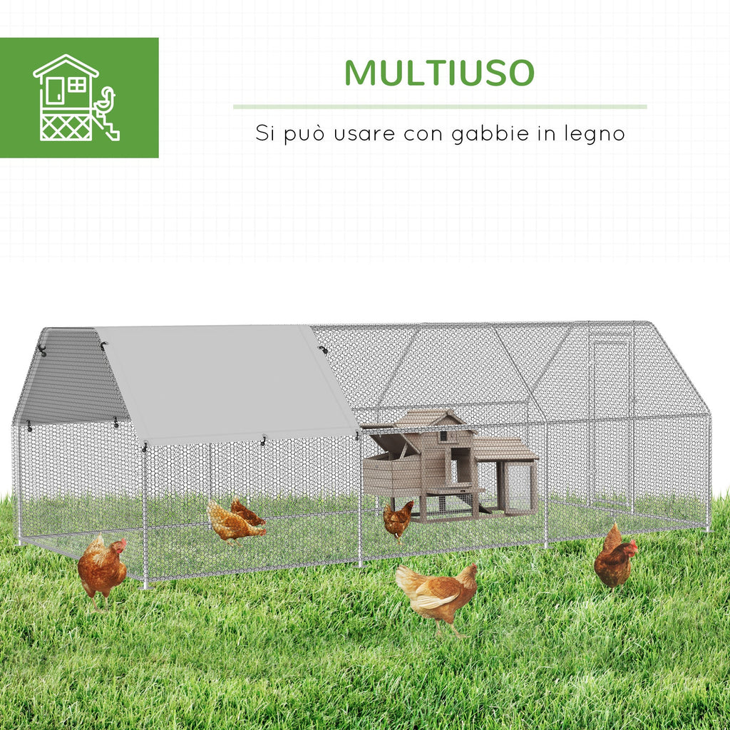 Waterproof Galvanized Metal Chicken Coop, Chicken Run with Door and Oxford Cover, 280x570x195cm - Borge' Group Limited
