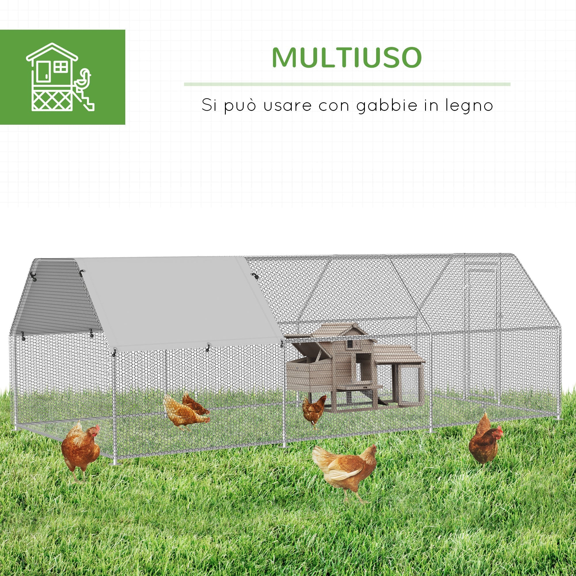 Waterproof Galvanized Metal Chicken Coop, Chicken Run with Door and Oxford Cover, 280x570x195cm - Borge' Group Limited
