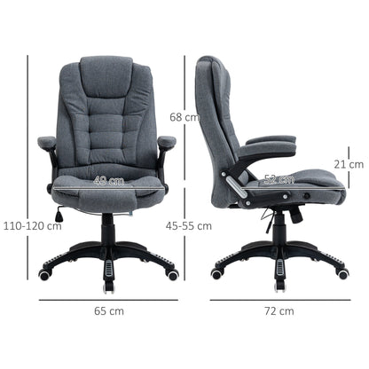 Reclinable ergonomic office chair, adjustable height and swinging, swivel armchair with wheels, 65x72x110-120cm, Grey