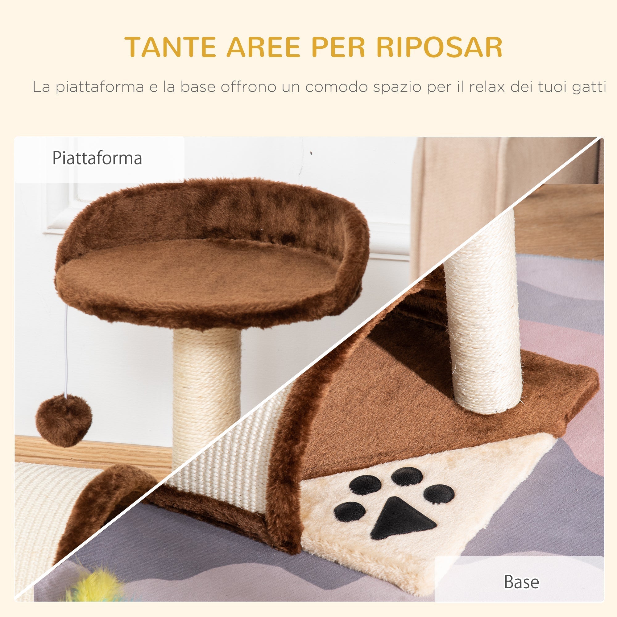 Brown Cat Tree for cats with Scratch Pole 36x36x44cm - Borge' Group Limited