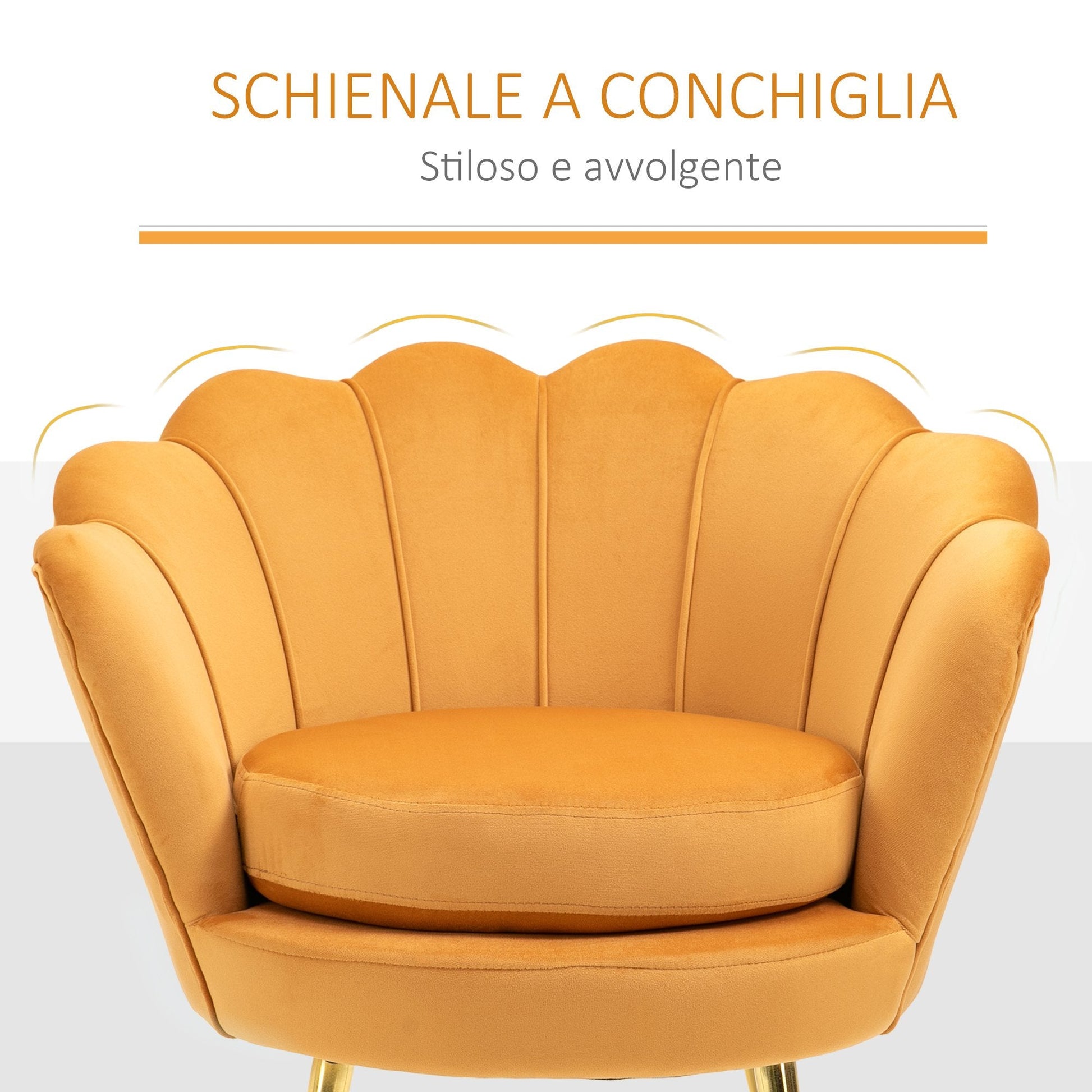 SEASHELL Design Mustard Velvet Chamber Armchair With Back | 76x67x74cm - Borgè