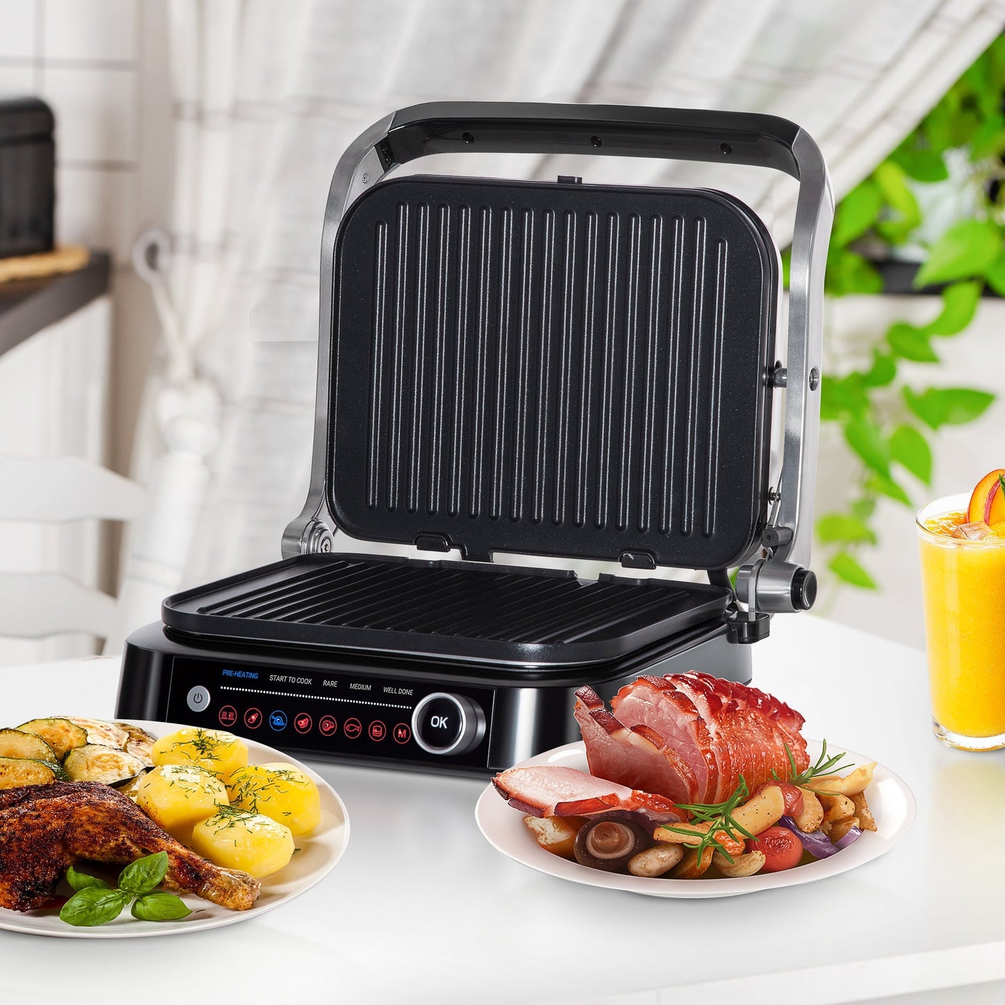 Black Electric Plate / Toaster 2100W with 8 Cooking Settings