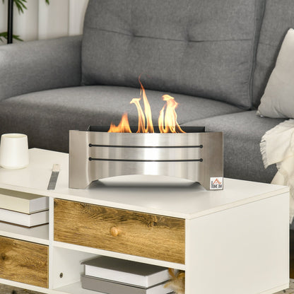 Bioethanol fireplace in stainless steel, 3h combustion with 1.5L tank and 25m² coverage, 45x18x17 cm, silver - Borgè