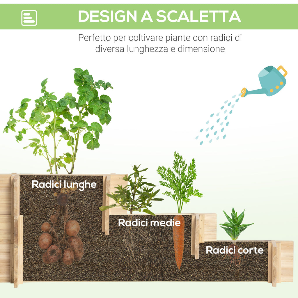 Outsunny garden raised at 3 levels in fir wood for vegetables, flowers and garden plants 93x93x35 cm - Borgè