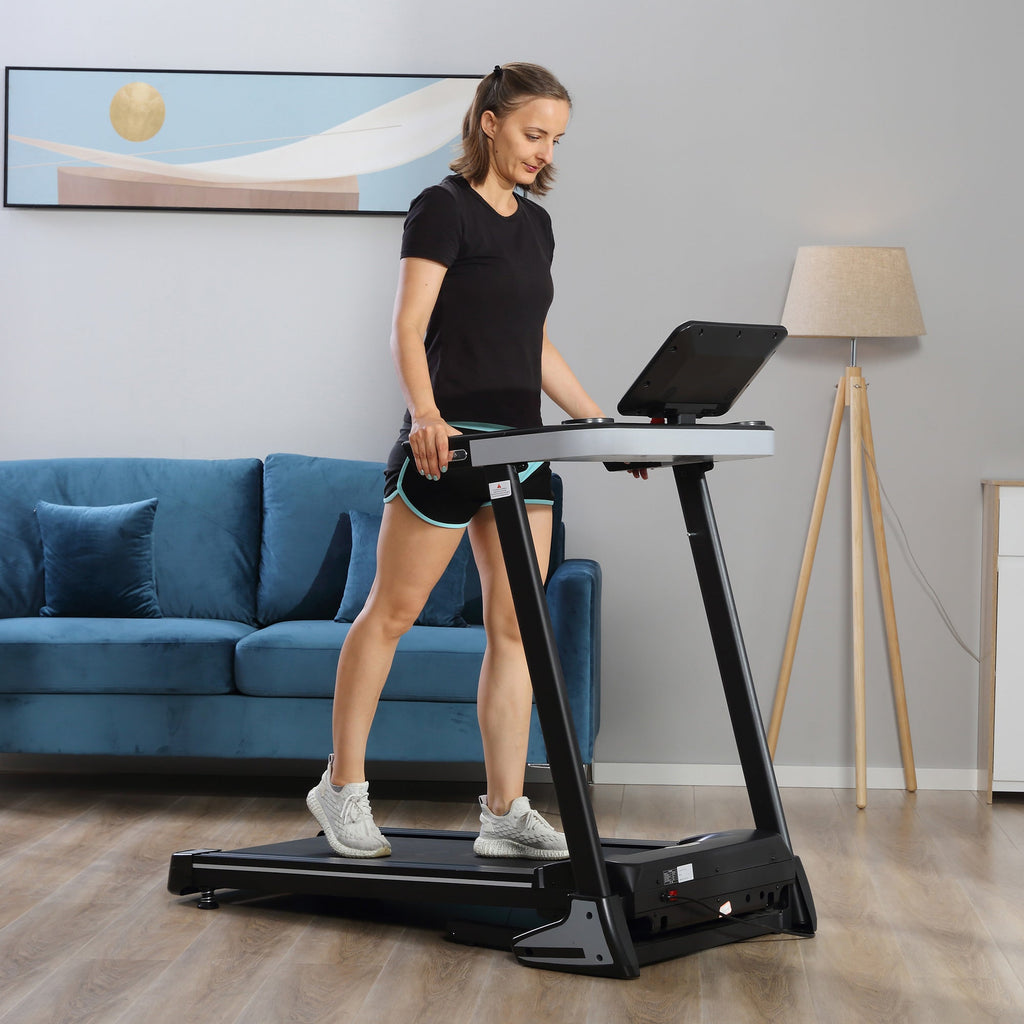 Folding Electric Treadmill Space-Saving, Professional Treadmill with 12 Preset Programs and LCD Screen for Home or Office Training, 1-12km/h, Black - Borge' Group Limited