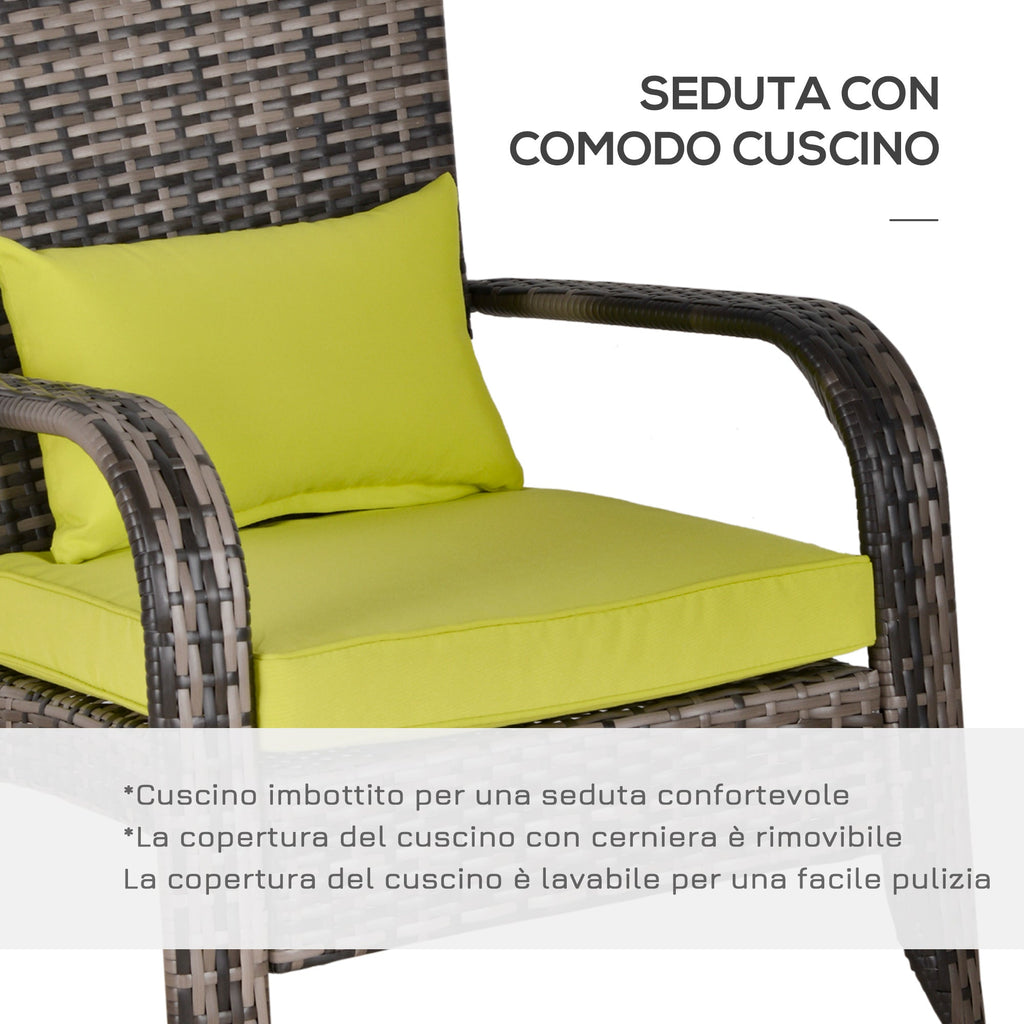 Adironrack Garden Chair with Armrests and Cushions, Rattan and Steel Chair for Indoor and Outdoor Use, 64x80x90 cm, Green - Borge' Group Limited