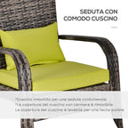 Adironrack Garden Chair with Armrests and Cushions, Rattan and Steel Chair for Indoor and Outdoor Use, 64x80x90 cm, Green - Borge' Group Limited