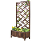 Outsunny Outdoor Fioriera with wooden grill for climbing plants, 60x30x122.5 cm, brown - Borgè