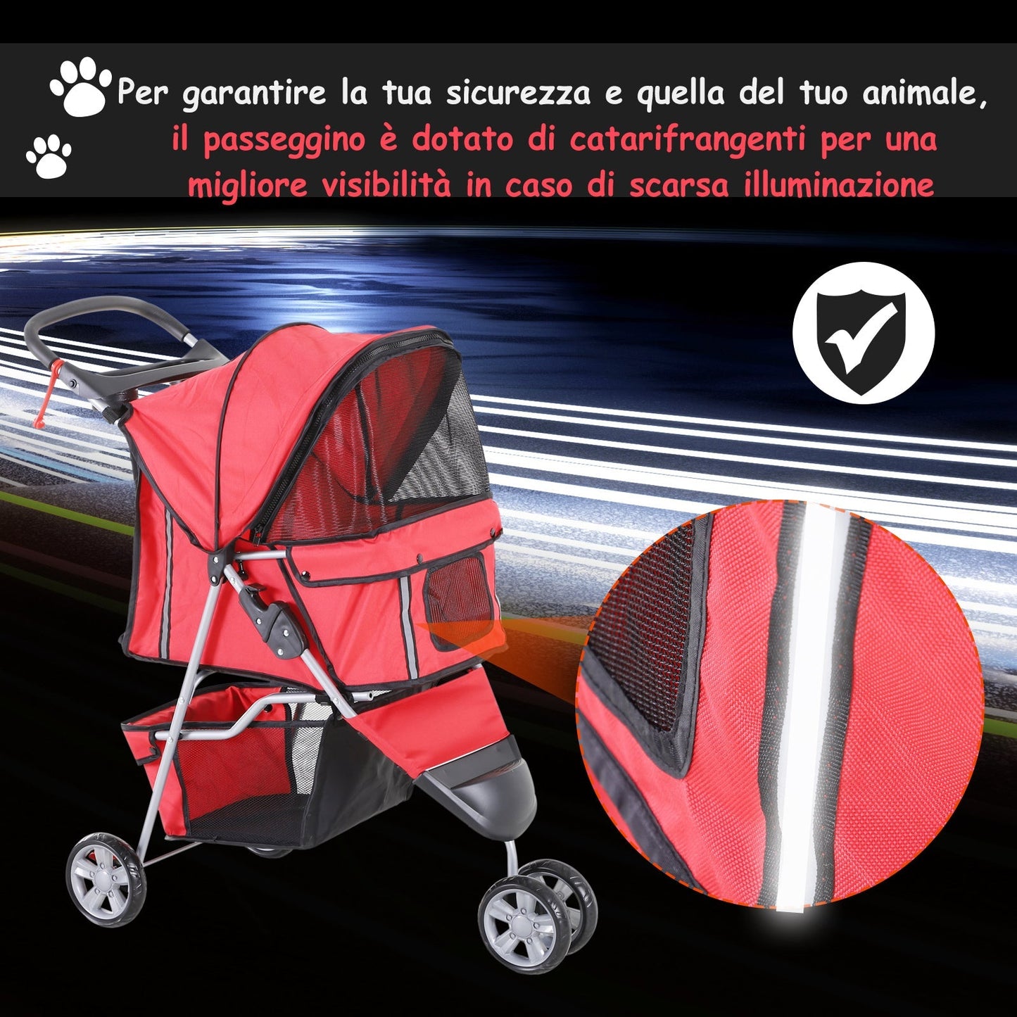 Pawhut Folding Dog Stroller Cart Pets Trolley Red Pram Trolley 75 x 45 x 97cm - Borgè