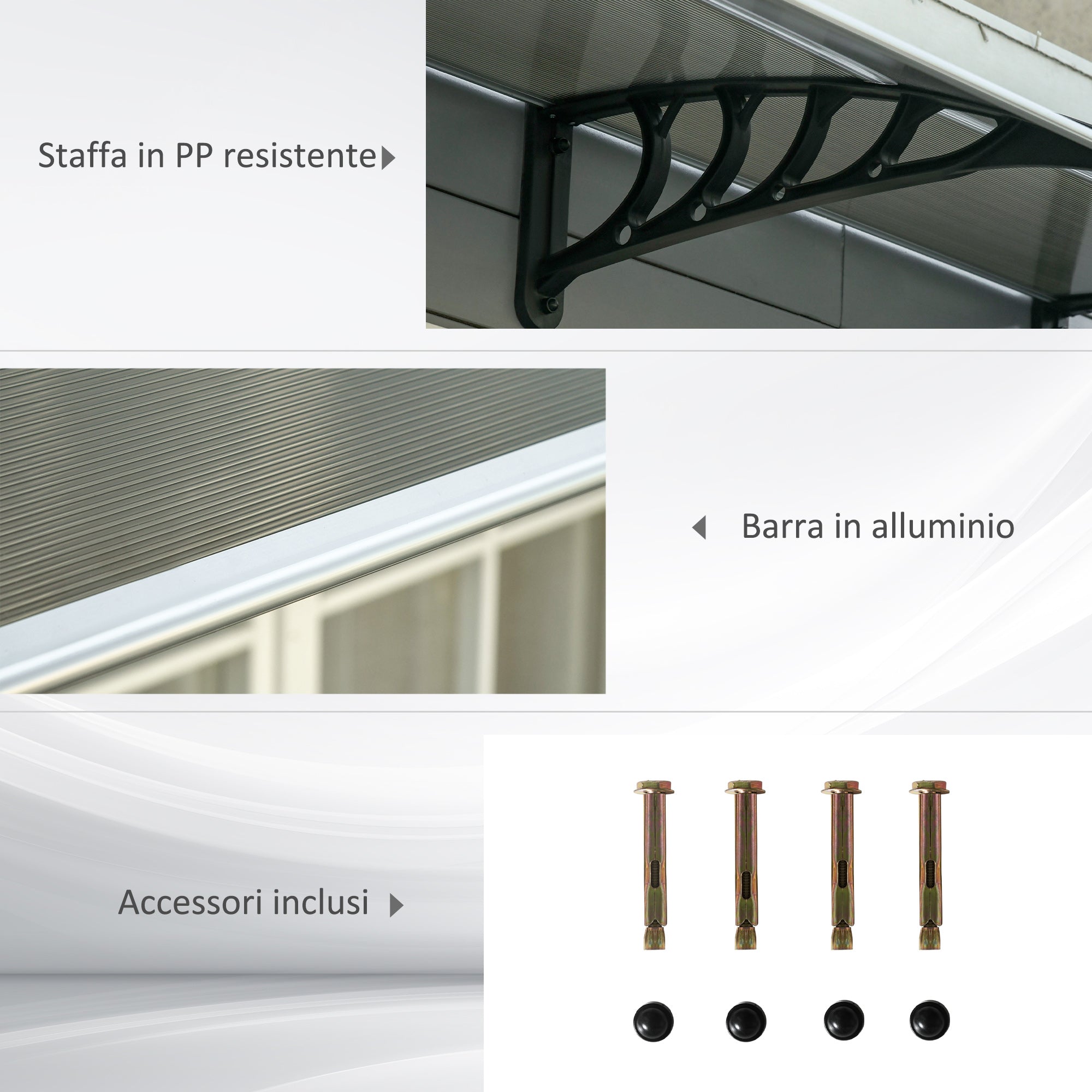 Outdoor Polycarbonate Canopy for Doors and Windows with Assembly Kit 103x96. 5x27cm - Brown - Borge' Group Limited