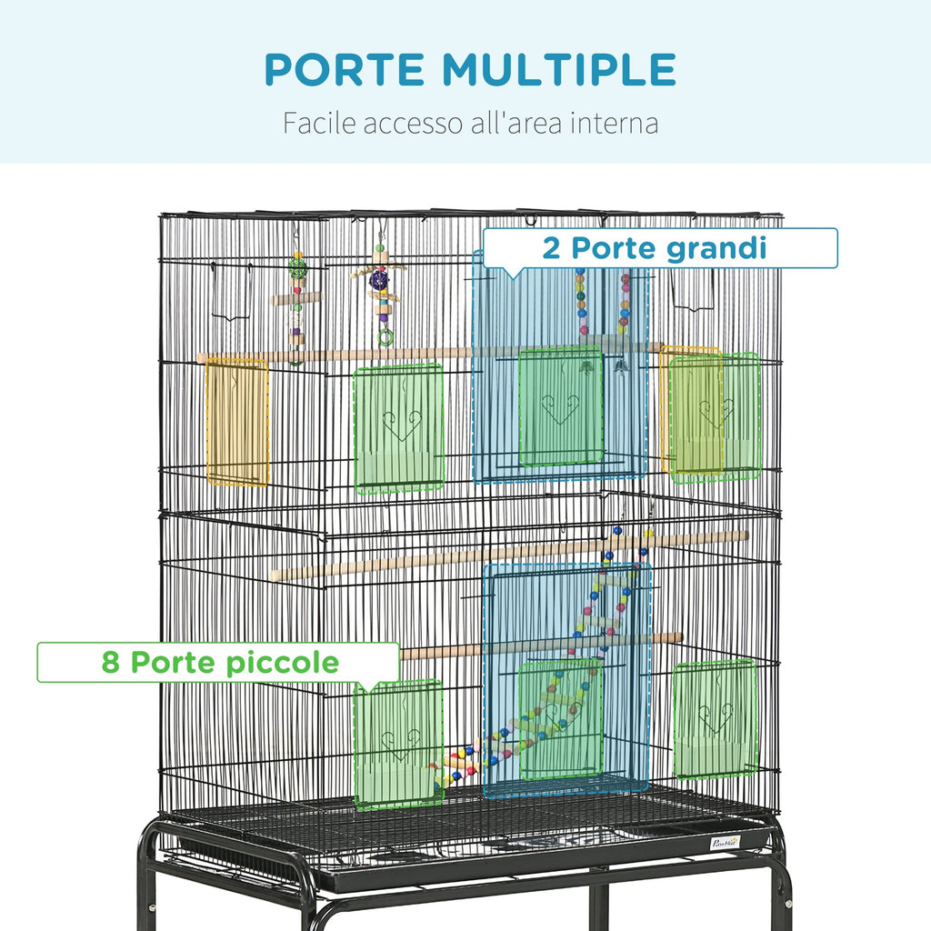 Steel Bird Cage with Perches, Toys, Food Containers and Tray, 79x49x133 cm, Black - Borge' Group Limited