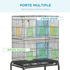 Steel Bird Cage with Perches, Toys, Food Containers and Tray, 79x49x133 cm, Black - Borge' Group Limited