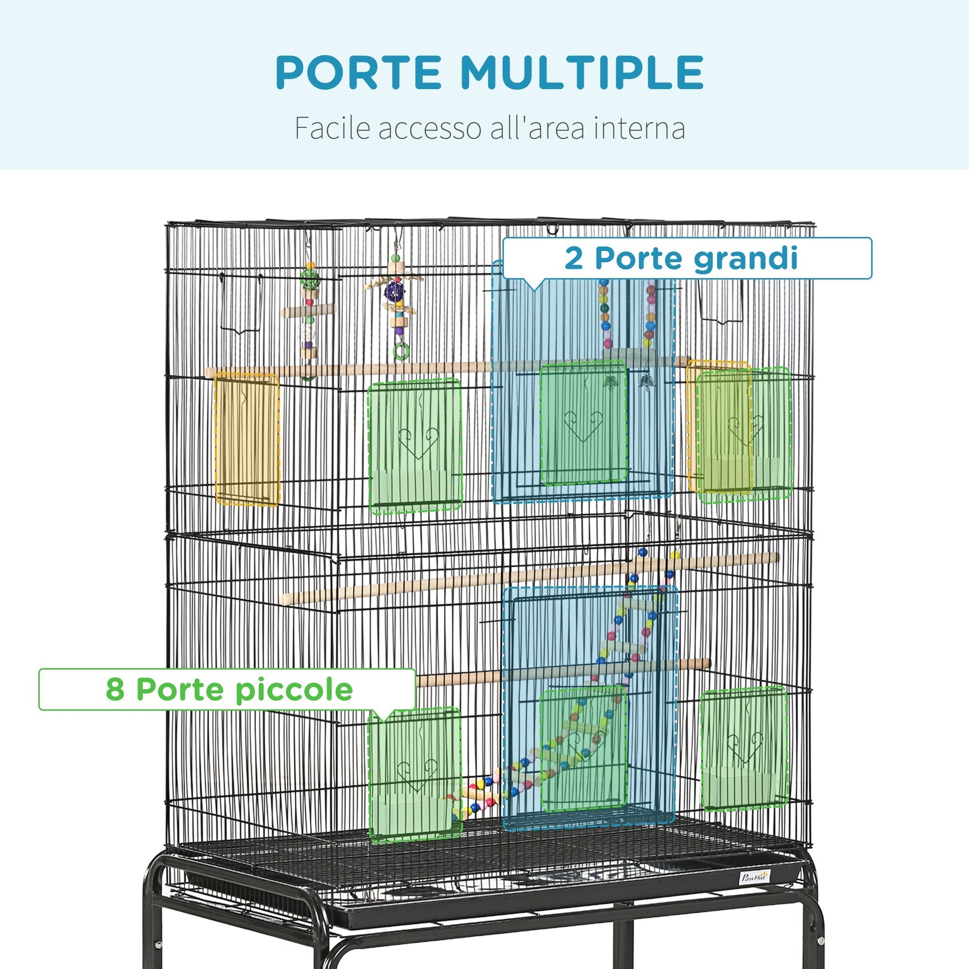 Steel Bird Cage with Perches, Toys, Food Containers and Tray, 79x49x133 cm, Black - Borgè