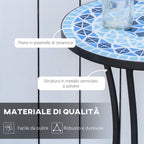 Round Metal Garden Coffee Table with Ceramic Top, Mosaic Design, Ф35.5x53.5cm, Blue - Borge' Group Limited