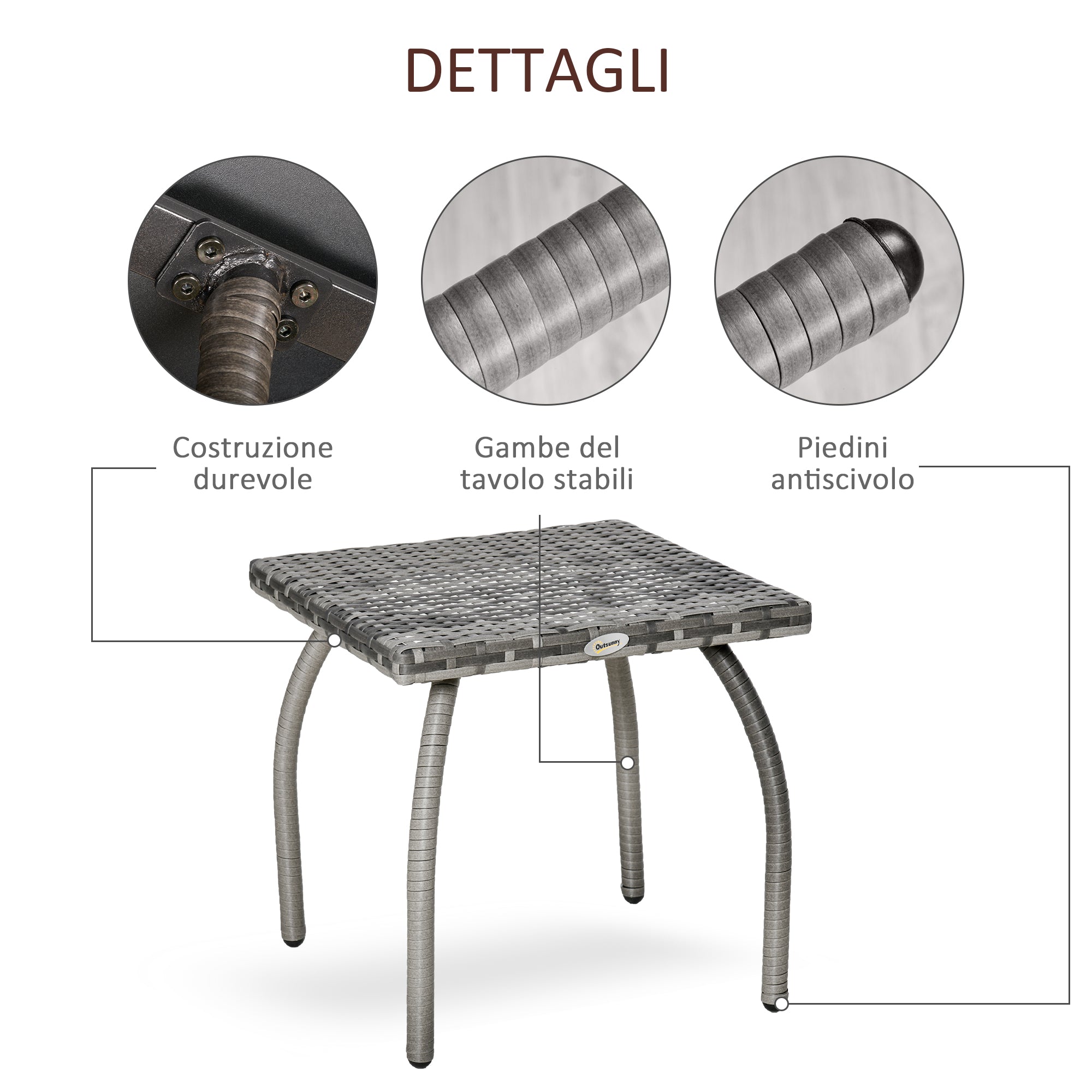 Synthetic Rattan Coffee Table, Small Outdoor Coffee Table, for Garden, Terrace Waterproof Grey 45x45x44cm - Borge' Group Limited