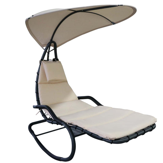 Outsunny armchair suspended deckchair with padded mattress and Grey headrest and cream - Borgè