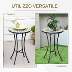 Metal Garden Coffee Table with Mosaic Top, Ф35.5x53.5cm - Borge' Group Limited