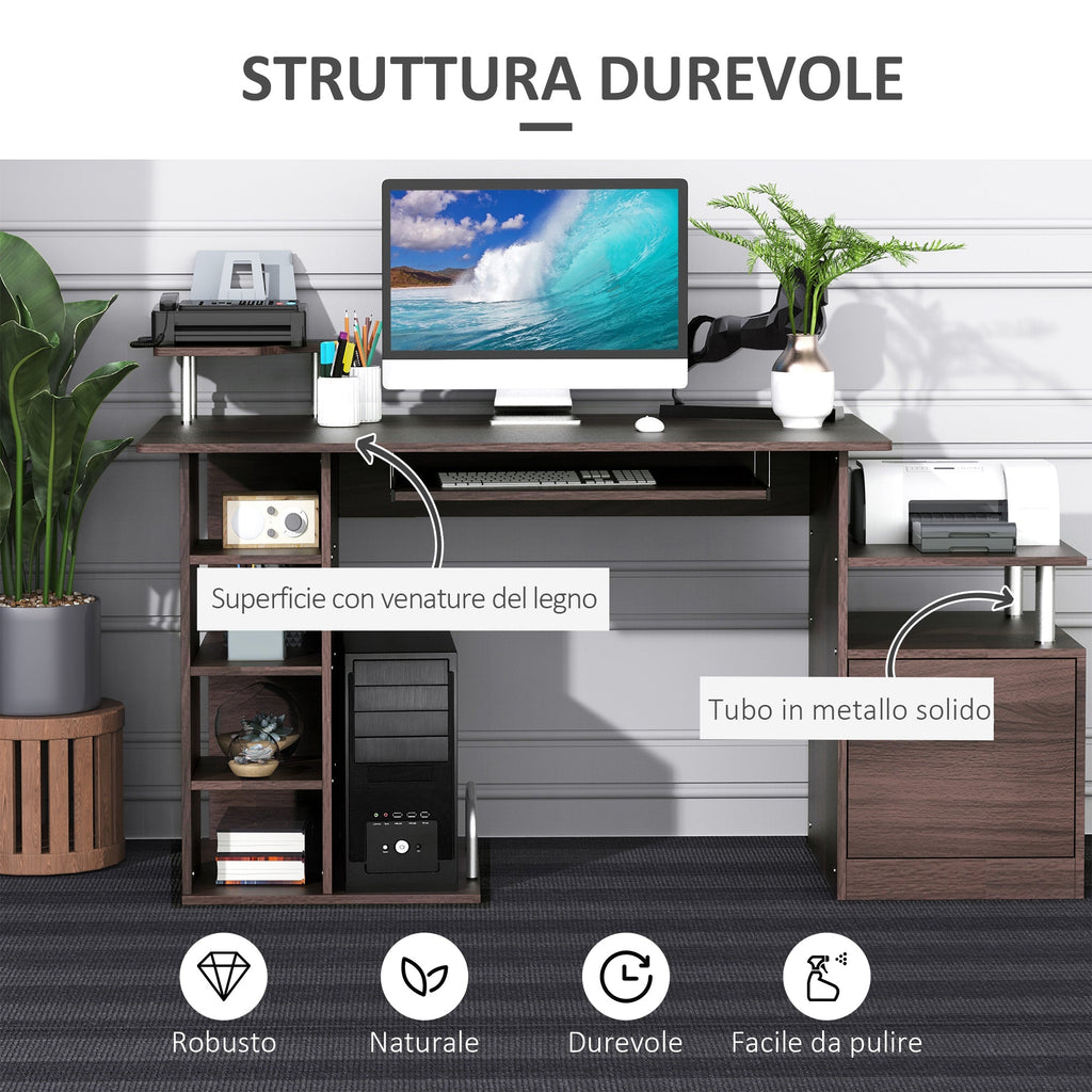 Desk for Chamber and Office with drawer and wooden shelf, 152x60x88cm, brown - Borgè