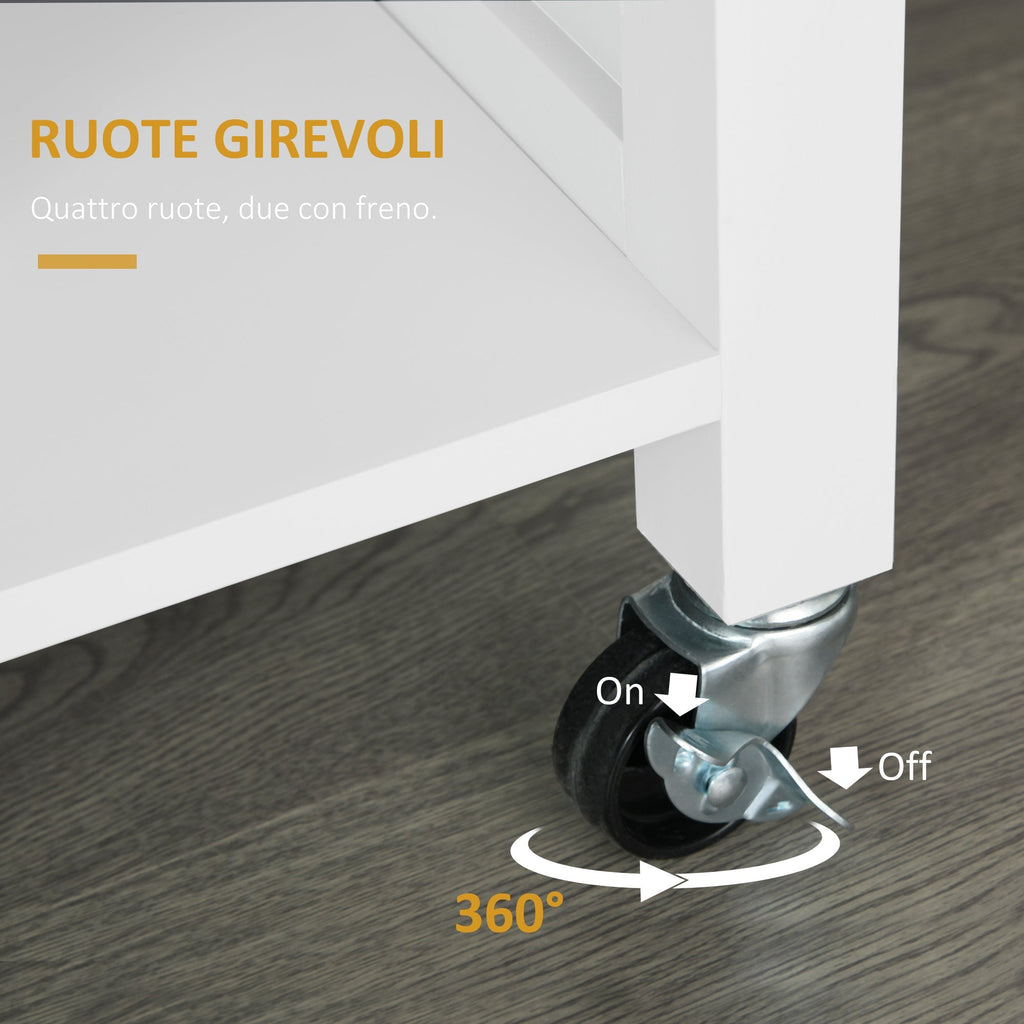 Kitchen Cart Wooden Wooden MDF wood with 1 drawer 1 locker 3 shelves and 4 wheels - Borgè