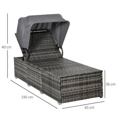 Outsunny sun bed in Rattan PE, 4 -level reclining backrest, roof and mattress