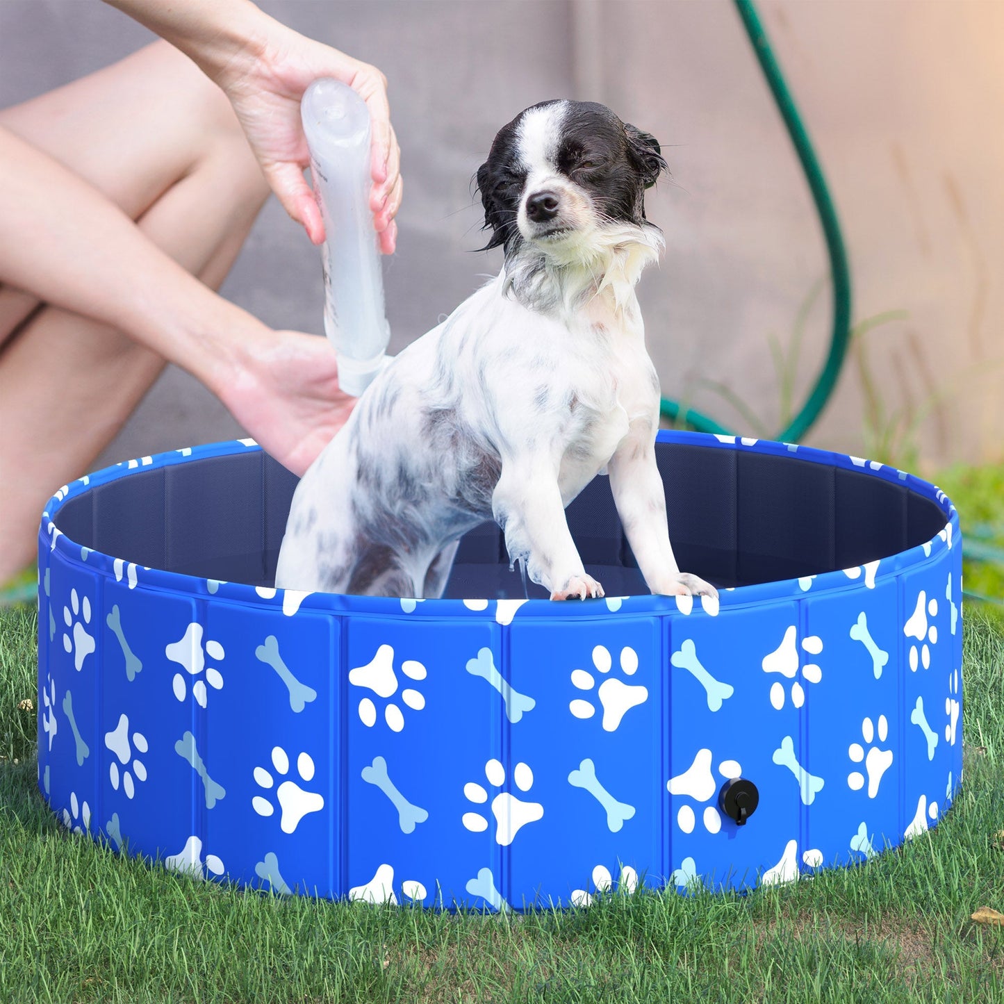 Pawhut rigid swimming pool for small dogs 35kg in hard plastic and non -slip for garden or interior, blue φ100x30cm - Borgè