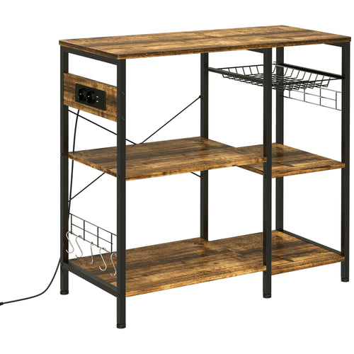 Homcom Kitchen Mobile with 3 shelves in chipboard with power outlet, USB port and basket, 90x40x83cm - Borgè