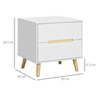 Modern bedside table with 2 trooped drawers and pine wooden legs, 50lx40px50.5a cm, white - Borgè