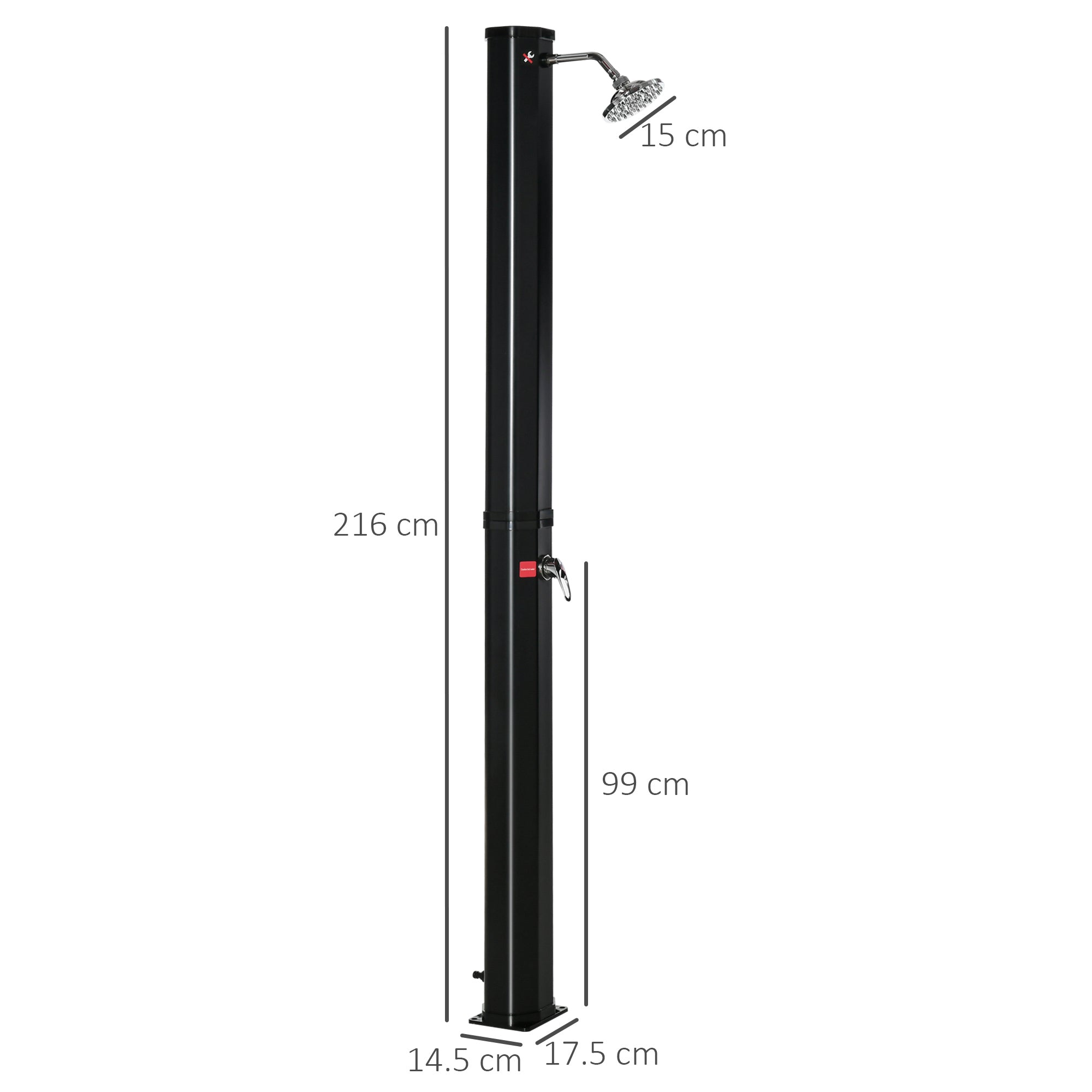 55° Heated Solar Shower for Outdoor Use with 35 Liter Tank and Mixer Tap, Black - Borge' Group Limited