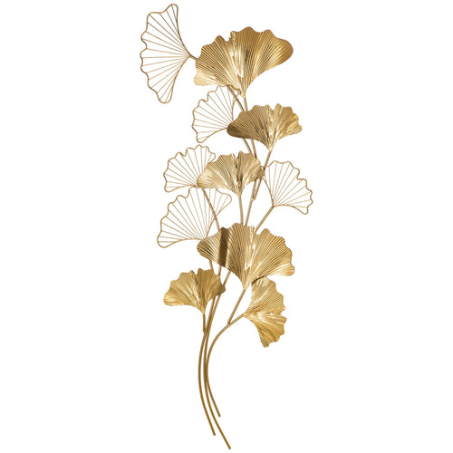 Homcom 3D Metal Wall Decoration, Golden Wall Art with Ginkgo 138x70cm leaves - Borgè