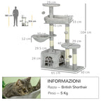 Cat Tree for cats with Scratch Pole i, 65x30x104 cm, light gray - Borgè