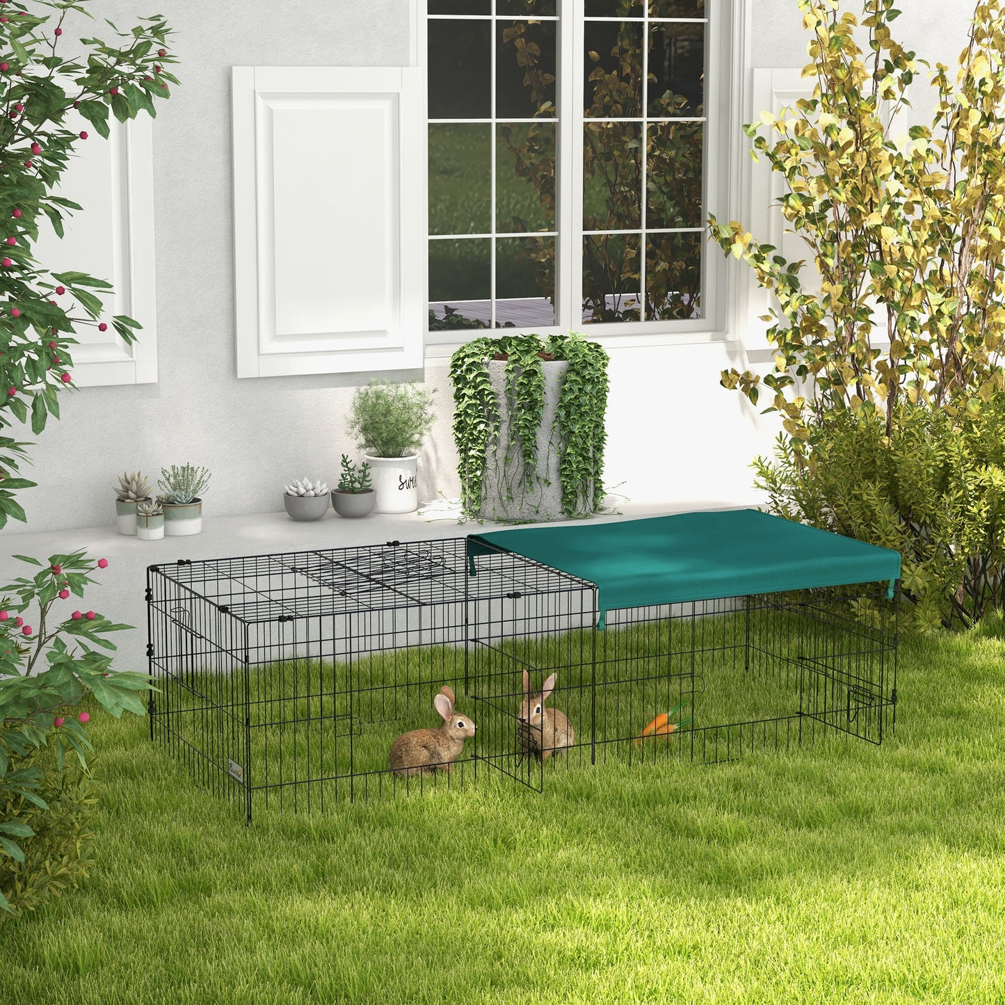 Pawhut for outdoor and interior rabbits with steel roof, 185x75x50cm, green - Borgè