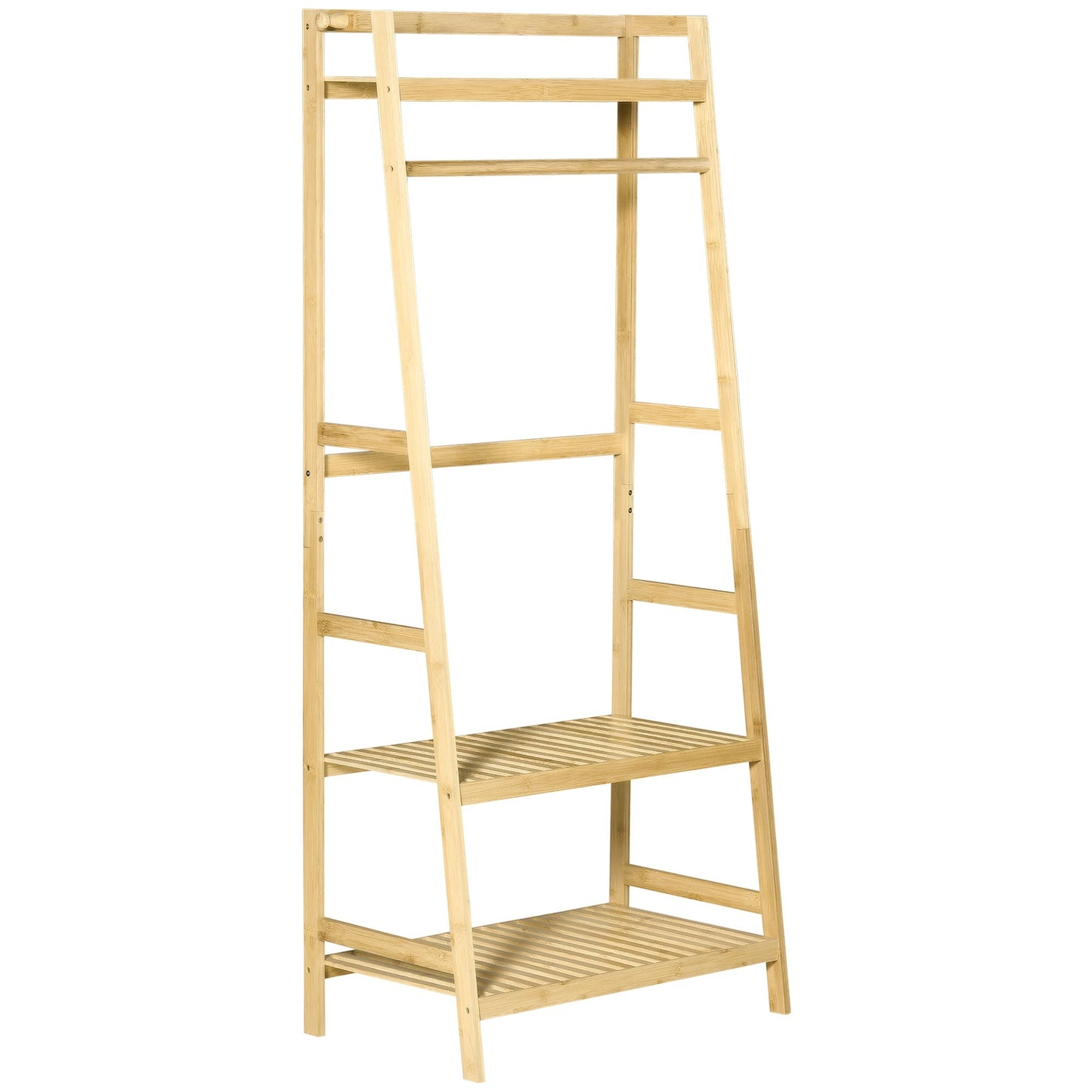 hanger in bamboo wood from the ground with shelves, 70x42x164cm, wood color - Borgè