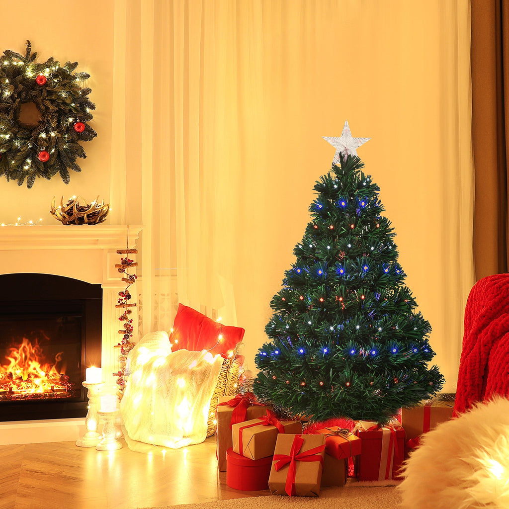 Artificial Christmas tree in PVC with 90 LED lights and optical fibers, 90 branches and folding base, Ï†48x90cm - green - Borgè