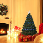 Artificial Christmas tree in PVC with 90 LED lights and optical fibers, 90 branches and folding base, Ï†48x90cm - green - Borgè