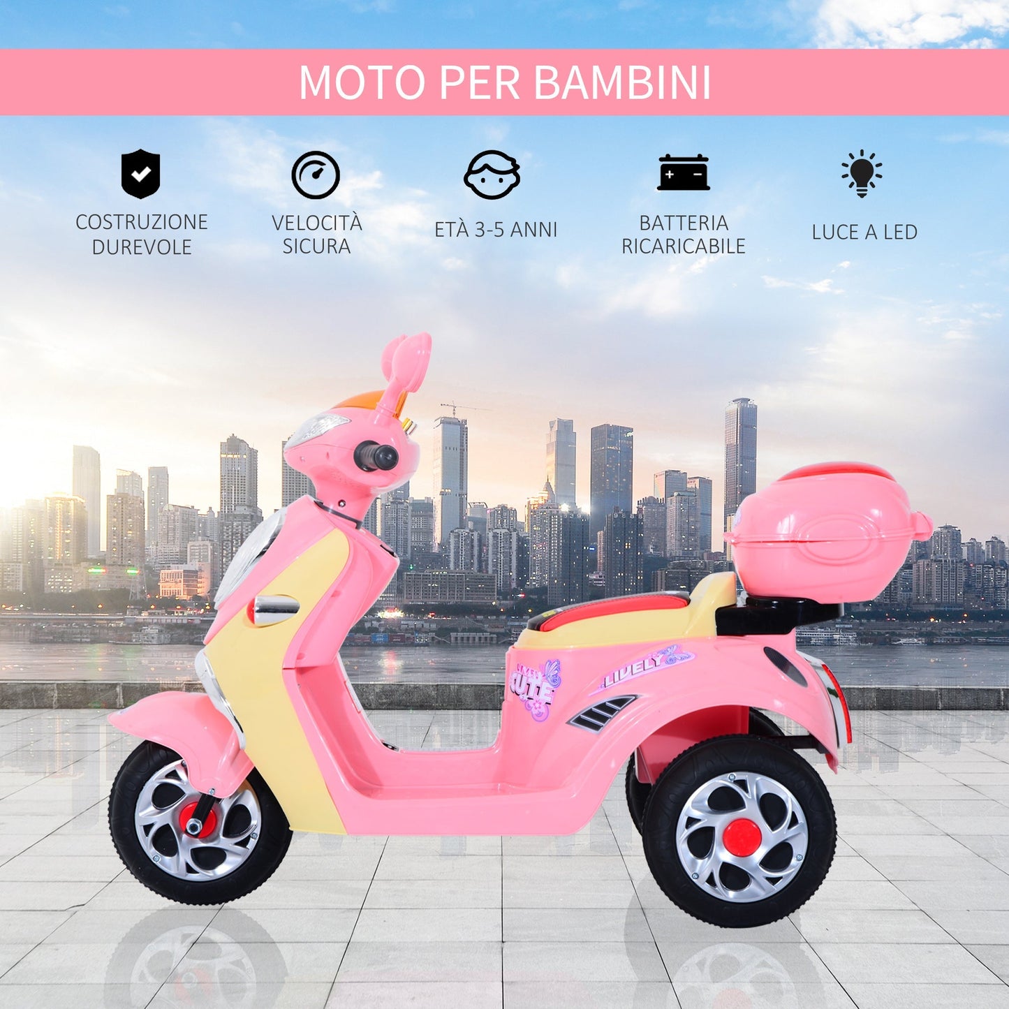 PINK MOTORINO | Children's Electric tricycle for 6v girls with lights and music, pink - Borgè