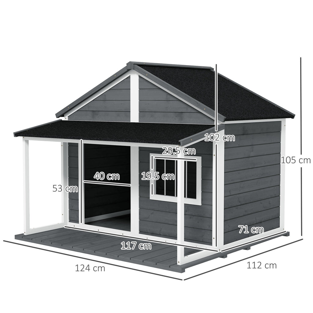 PAWHUT KNEW FOR OUROD DOGS WITH CARE, WINDOW AND Waterproof roof, 124x112x105cm, Grey - Borgè