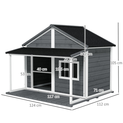 PAWHUT KNEW FOR OUROD DOGS WITH CARE, WINDOW AND Waterproof roof, 124x112x105cm, Grey