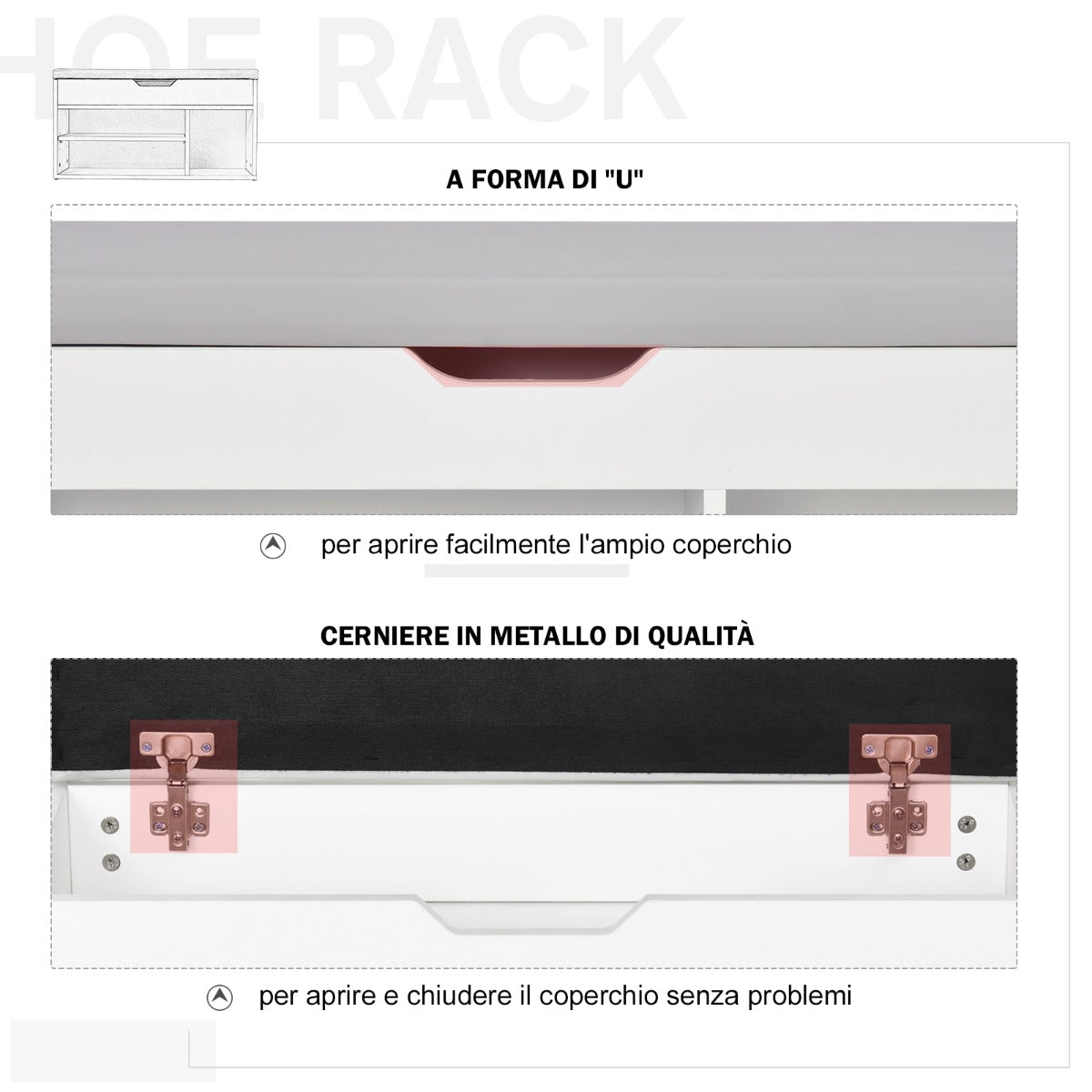 Mobile Shoe Safe Retailed With Back Padded Container and Open rooms 80x30x43cm, White - Borgè