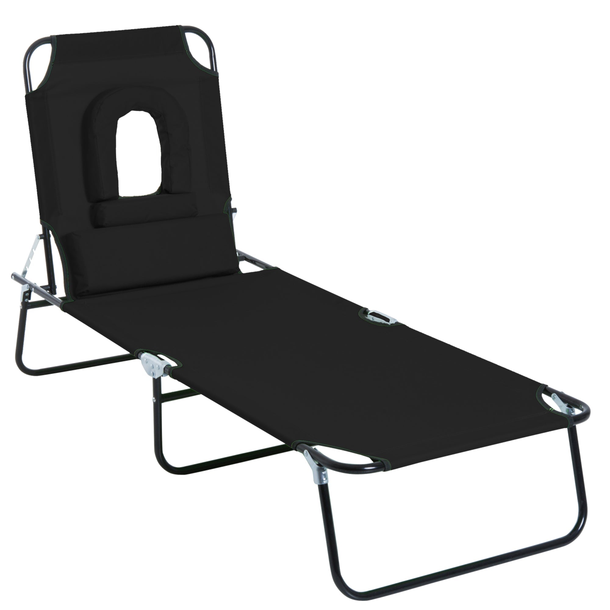 Folding Deck Chair with Face Hole and Pillows, Steel and Oxford Fabric - Borge' Group Limited