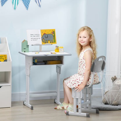 School desk with adjustable height chair and light for children 6-12 years, steel and mdf, Grey - Borgè