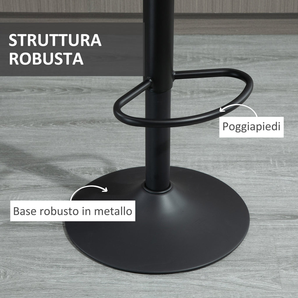 Set 2 bar stools with backrest, footrests and adjustable industrial style height, Grey - Borgè