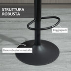 Set 2 bar stools with backrest, footrests and adjustable industrial style height, Grey - Borgè