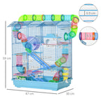 Pawhut for hamsters and 5 -storey rodents with colored pipes, wheel, small house and accessories included, blue, 47x30x59cm - Borgè