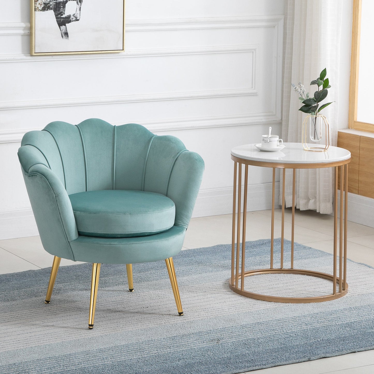 SEASHELL Design Light Green Velvet Chamber Armchair With Back | 76x67x74cm - Borgè