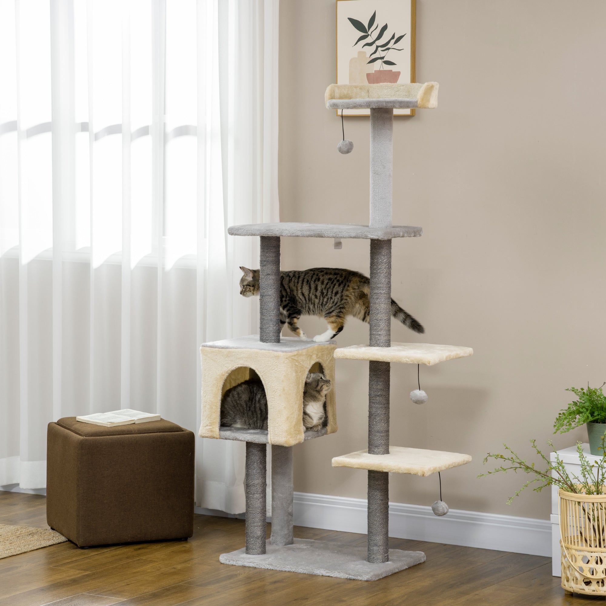 Cat Scratching Post 156cm Tall with Bed, House and Sisal Scratching Posts - Borge' Group Limited