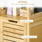 Kleankin Bathroom Cabinet with 3 shelves and 1 sideboard, slatted design, mdf and bamboo, 34x30x173cm - Borgè