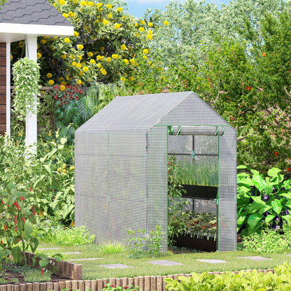 Outsunny greenhouse with house with pear cover, zipper door and 4 shelves, 186x120x190cm, white - Borgè