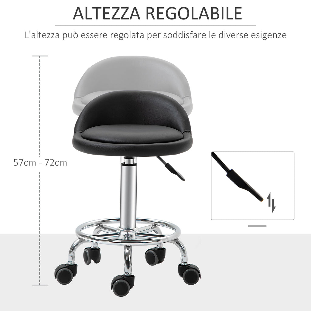Beauty Stool with Wheels, Adjustable Height, and Comfortable Coating | 38x38x57-72cm - Borgè
