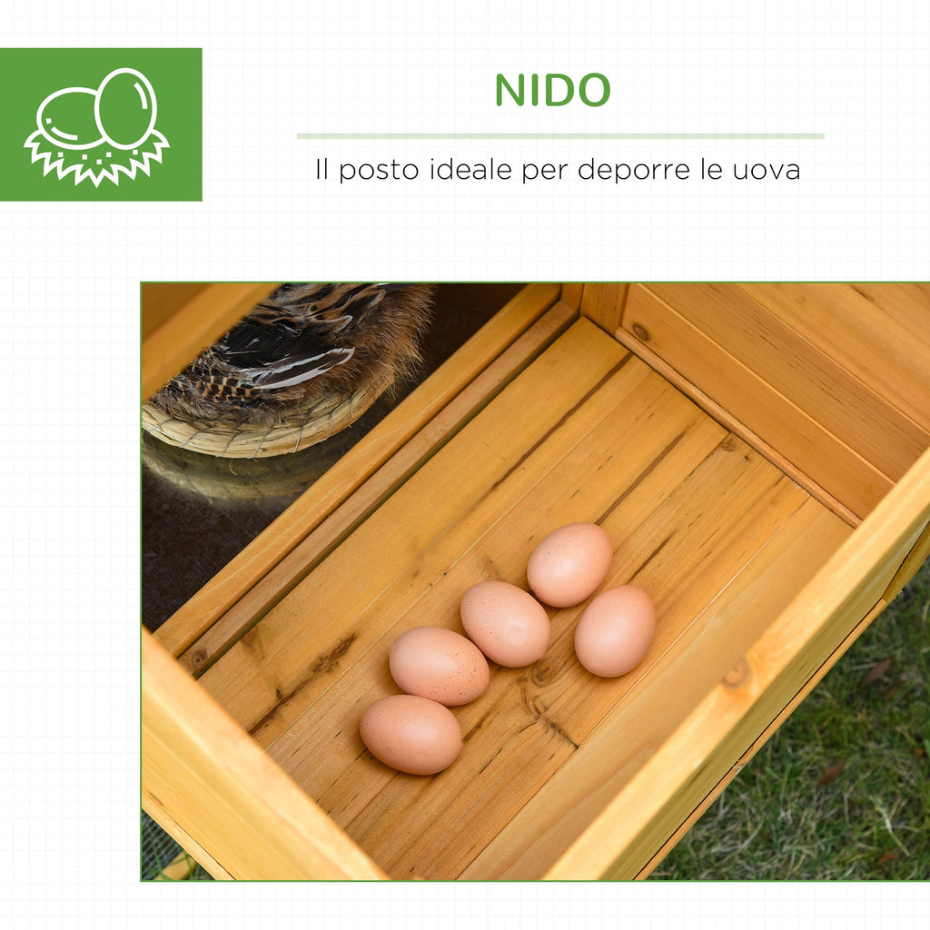 Chicken Coop with House and Open Area, Nest with Opening Roof and Wire Mesh, Yellow Wooden Chicken Coop, 168x75x103cm - Borge' Group Limited